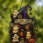 Personalized Ghost Family Witch Hat House Holographic Acrylic Suncatcher