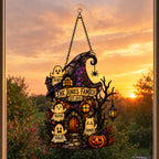 Personalized Ghost Family Witch Hat House Holographic Acrylic Suncatcher