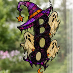 BOO Ghost Trio with Witch Hat Holographic Acrylic Suncatcher