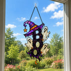 BOO Ghost Trio with Witch Hat Holographic Acrylic Suncatcher
