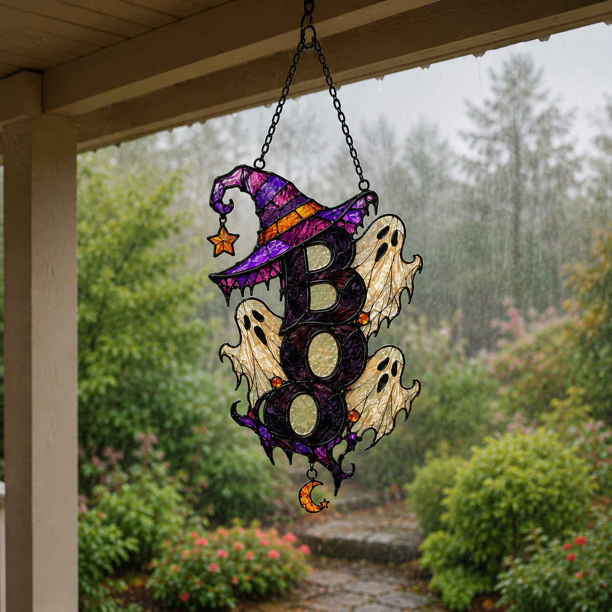 BOO Ghost Trio with Witch Hat Holographic Acrylic Suncatcher