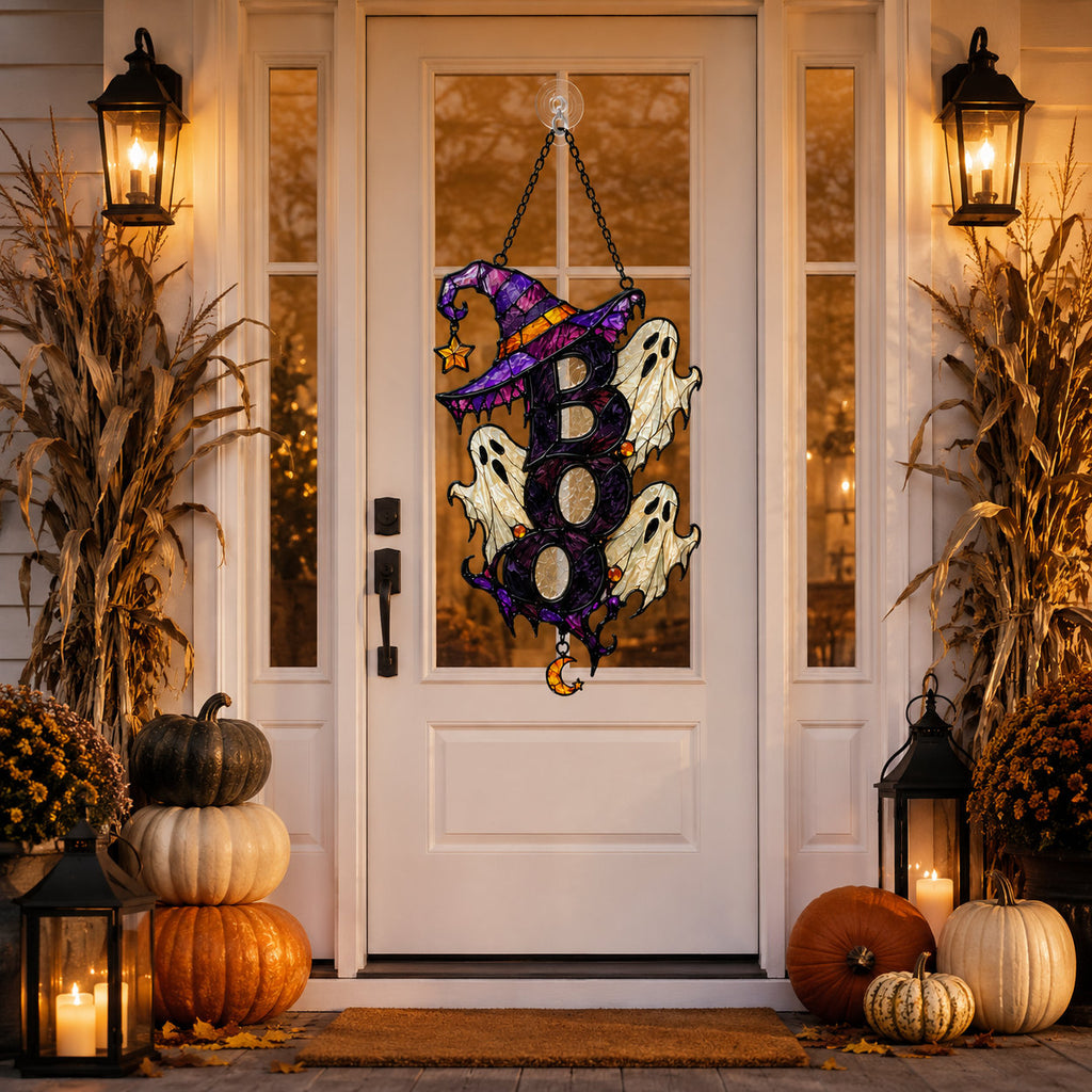 BOO Ghost Trio with Witch Hat Holographic Acrylic Suncatcher