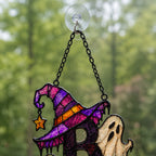 BOO Ghost Trio with Witch Hat Holographic Acrylic Suncatcher