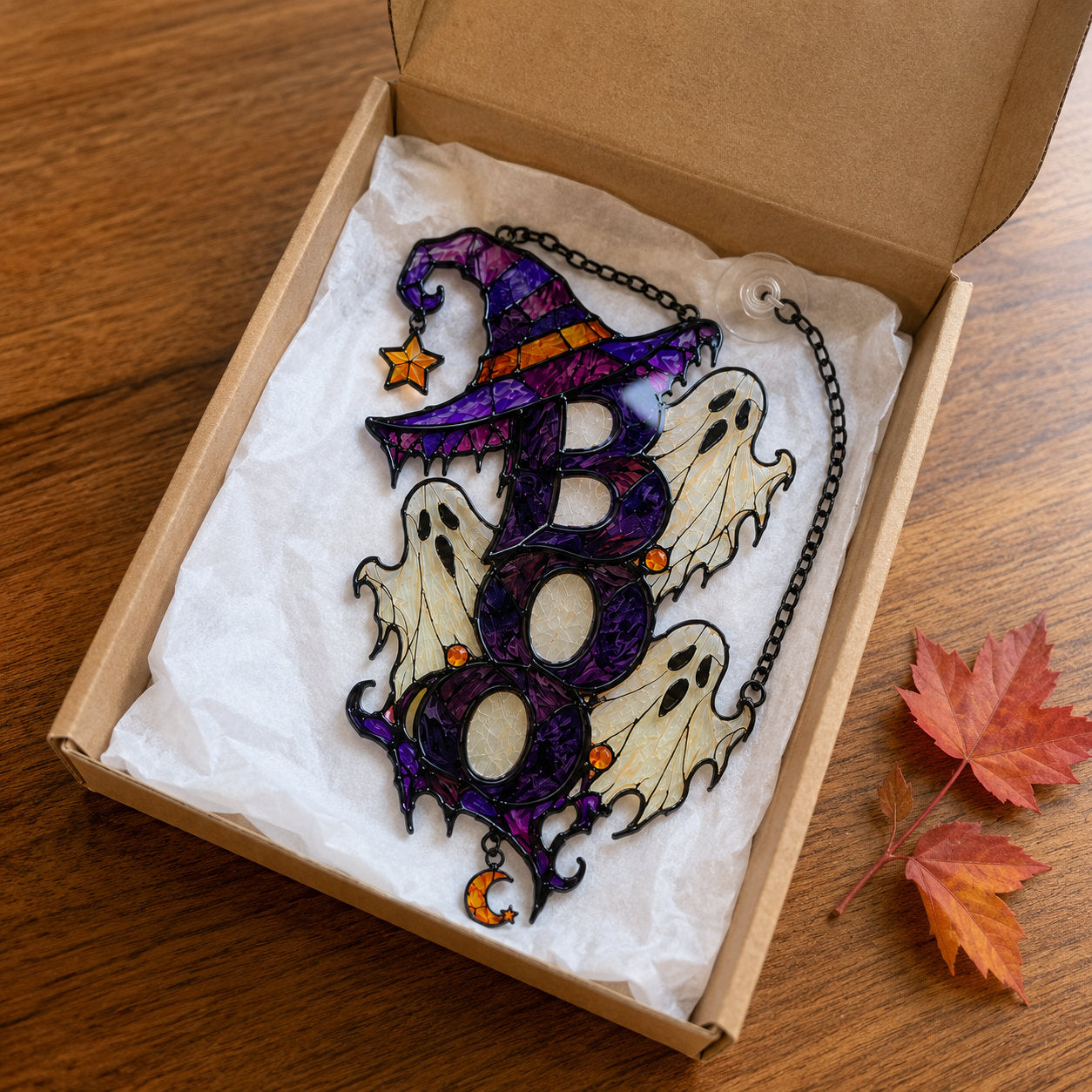 BOO Ghost Trio with Witch Hat Holographic Acrylic Suncatcher