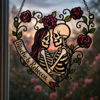 Personalized Skeleton Couple Rose Heart Holographic Acrylic Suncatcher