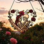 Personalized Skeleton Couple Rose Heart Holographic Acrylic Suncatcher
