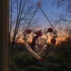 Personalized Skeleton Couple Rose Heart Holographic Acrylic Suncatcher
