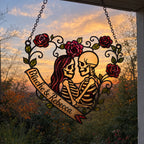Personalized Skeleton Couple Rose Heart Holographic Acrylic Suncatcher