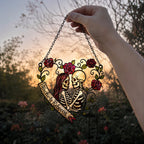 Personalized Skeleton Couple Rose Heart Holographic Acrylic Suncatcher