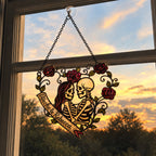 Personalized Skeleton Couple Rose Heart Holographic Acrylic Suncatcher