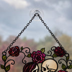 Personalized Skeleton Couple Rose Heart Holographic Acrylic Suncatcher