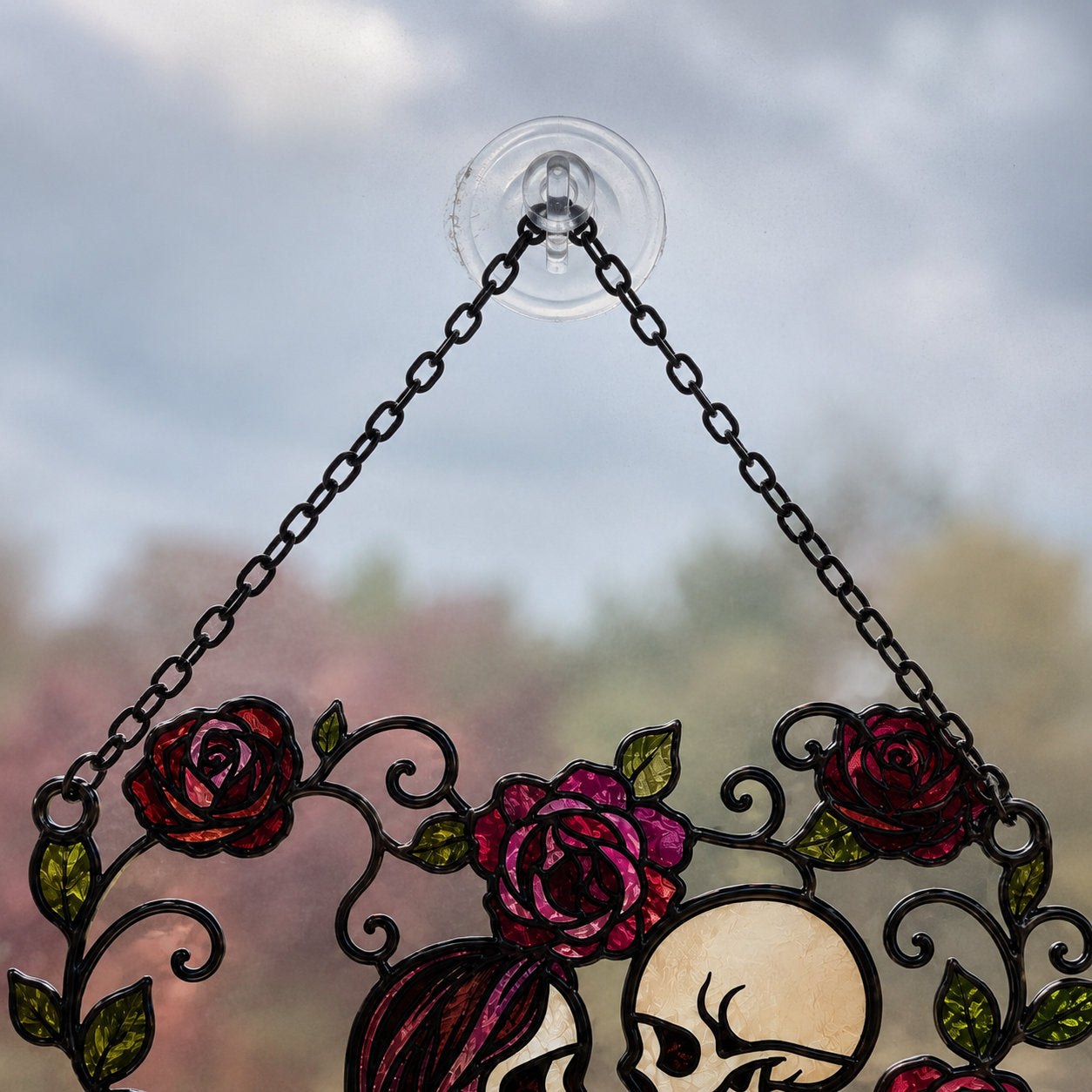 Personalized Skeleton Couple Rose Heart Holographic Acrylic Suncatcher