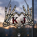 Personalized Initials Skeleton Hands Heart Couple Holographic Acrylic Suncatcher