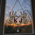 Personalized Initials Skeleton Hands Heart Couple Holographic Acrylic Suncatcher