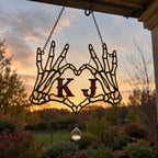Personalized Initials Skeleton Hands Heart Couple Holographic Acrylic Suncatcher