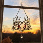 Personalized Initials Skeleton Hands Heart Couple Holographic Acrylic Suncatcher