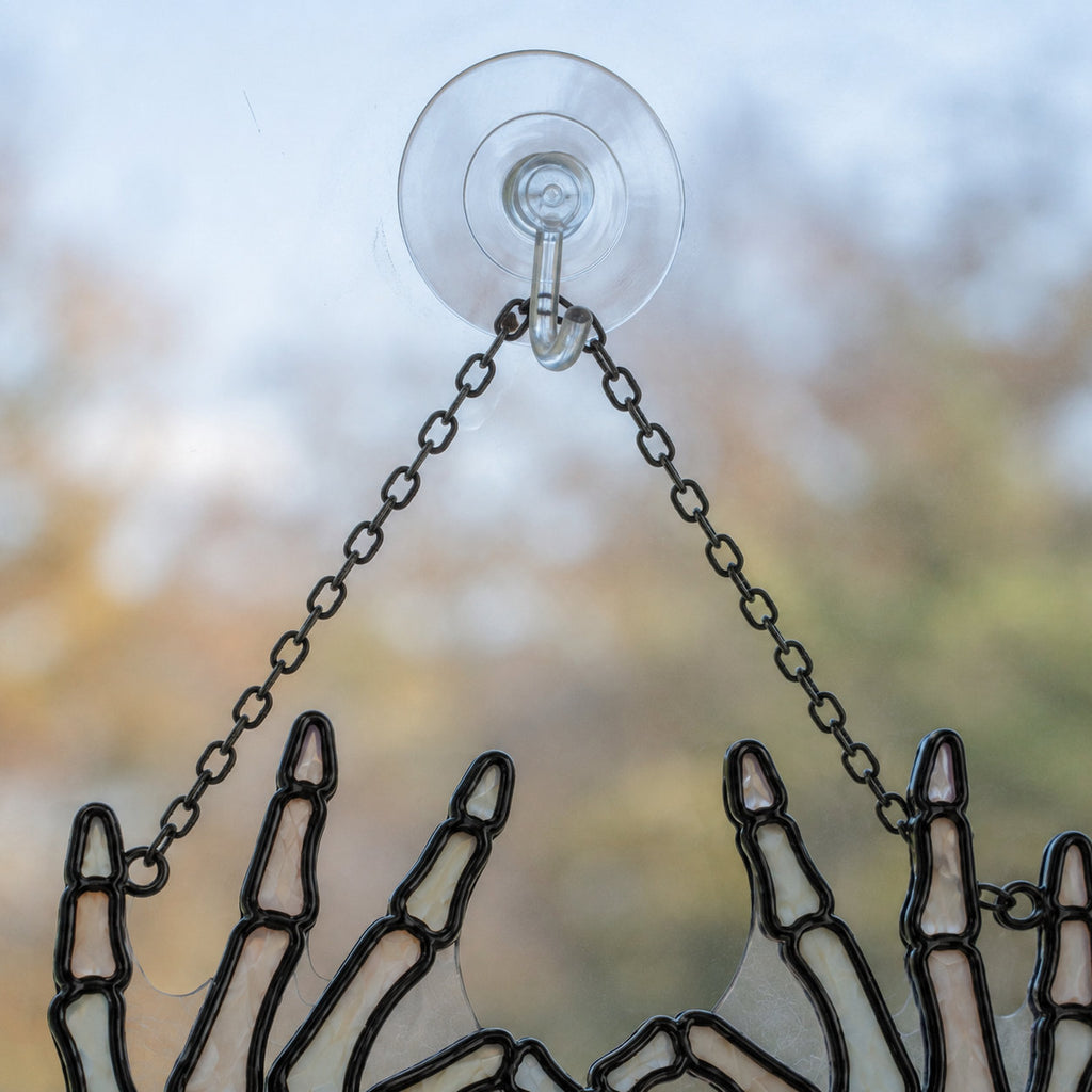 Personalized Initials Skeleton Hands Heart Couple Holographic Acrylic Suncatcher