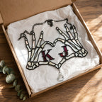 Personalized Initials Skeleton Hands Heart Couple Holographic Acrylic Suncatcher