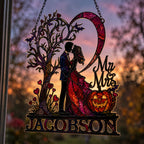 Personalized Halloween Couple Love Tree & Pumpkin Holographic Acrylic Suncatcher