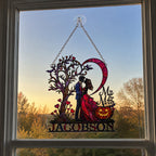 Personalized Halloween Couple Love Tree & Pumpkin Holographic Acrylic Suncatcher