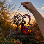 Personalized Halloween Couple Love Tree & Pumpkin Holographic Acrylic Suncatcher