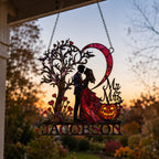 Personalized Halloween Couple Love Tree & Pumpkin Holographic Acrylic Suncatcher