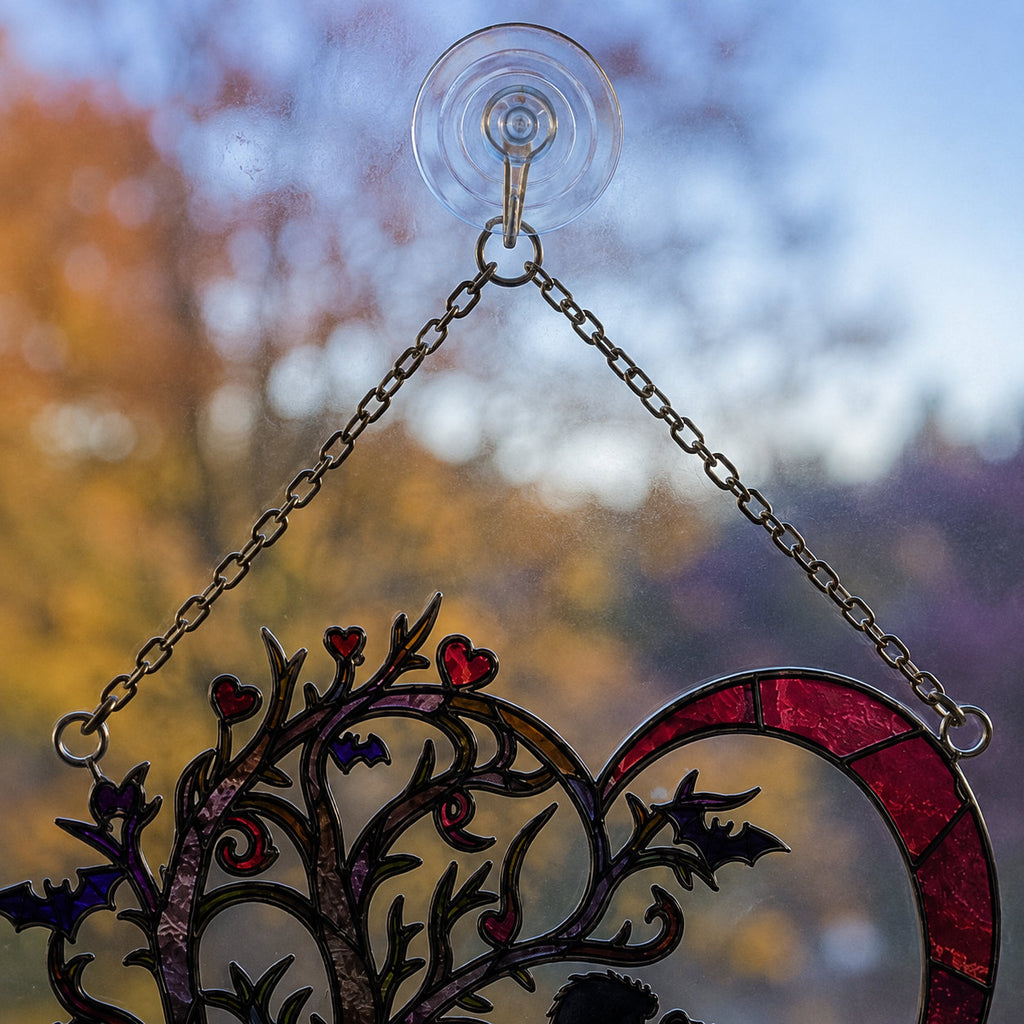 Personalized Halloween Couple Love Tree & Pumpkin Holographic Acrylic Suncatcher