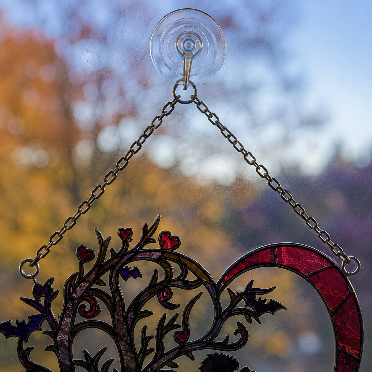Personalized Halloween Couple Love Tree & Pumpkin Holographic Acrylic Suncatcher