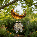 Ghost Couple on a Crescent Moon Swing Holographic Acrylic Suncatcher