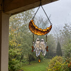 Ghost Couple on a Crescent Moon Swing Holographic Acrylic Suncatcher