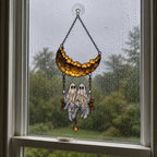 Ghost Couple on a Crescent Moon Swing Holographic Acrylic Suncatcher