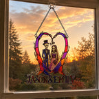 Personalized Skeleton Wedding Couple Heart Holographic Acrylic Suncatcher
