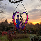 Personalized Skeleton Wedding Couple Heart Holographic Acrylic Suncatcher