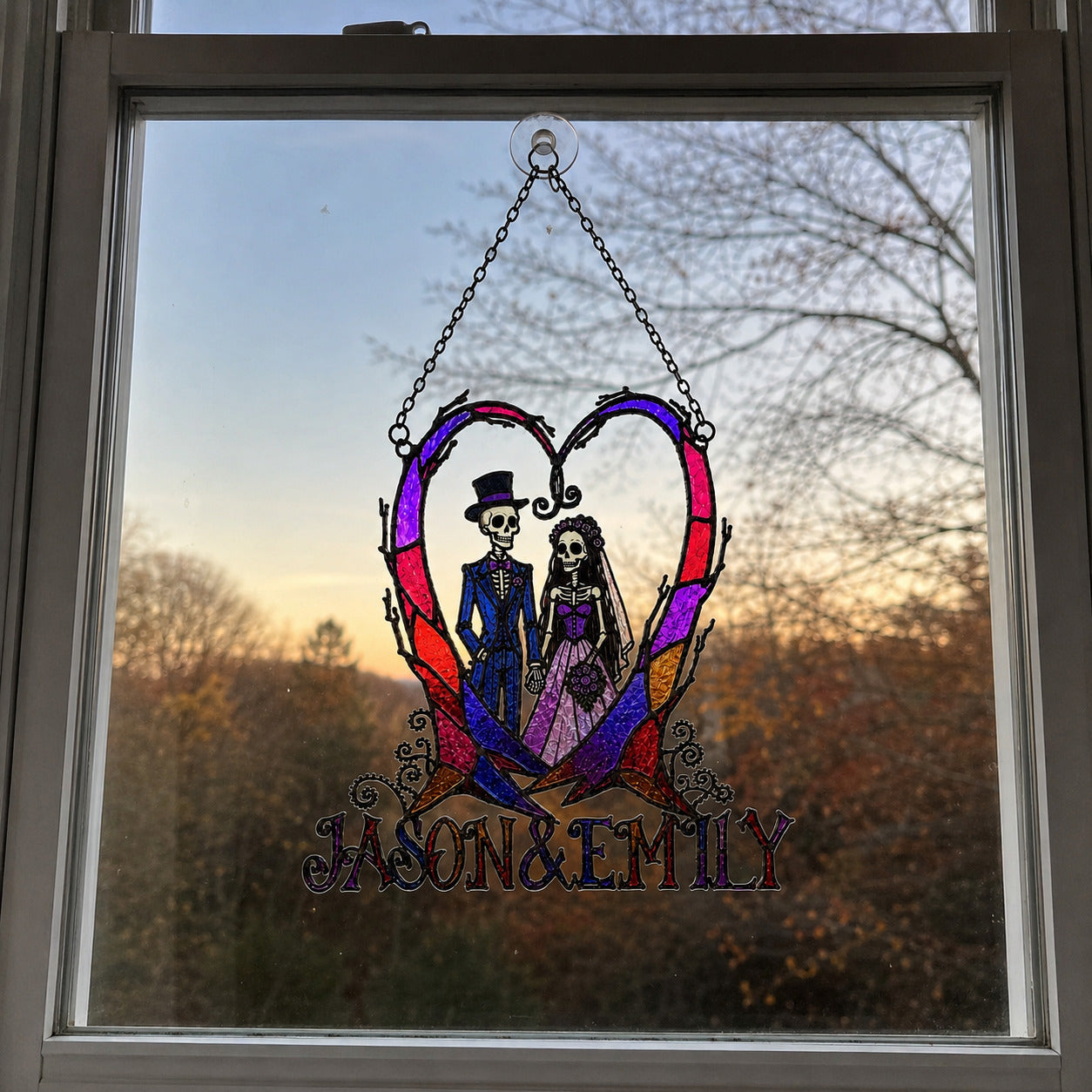 Personalized Skeleton Wedding Couple Heart Holographic Acrylic Suncatcher