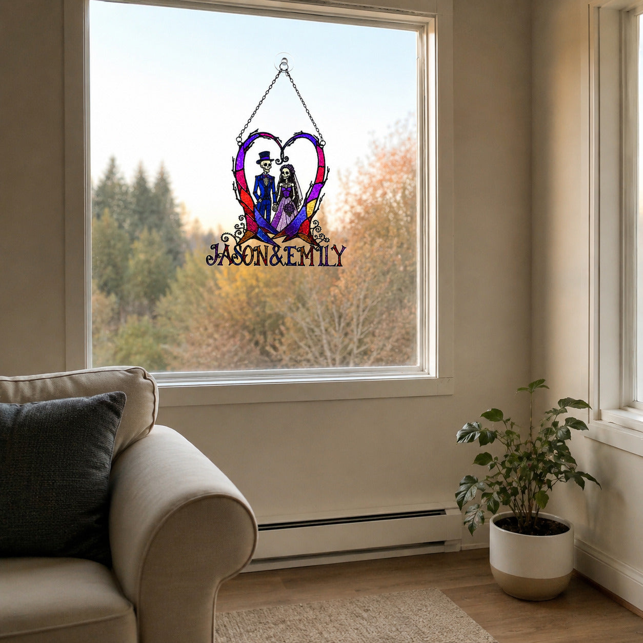 Personalized Skeleton Wedding Couple Heart Holographic Acrylic Suncatcher