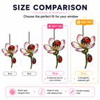 Two Ladybugs & Pink Blossom Holographic Acrylic Suncatcher