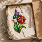 Rainbow Butterfly & Orange Tulip Holographic Acrylic Suncatcher