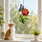 Rainbow Butterfly & Orange Tulip Holographic Acrylic Suncatcher