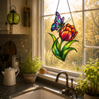 Rainbow Butterfly & Orange Tulip Holographic Acrylic Suncatcher