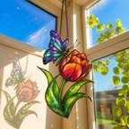 Rainbow Butterfly & Orange Tulip Holographic Acrylic Suncatcher