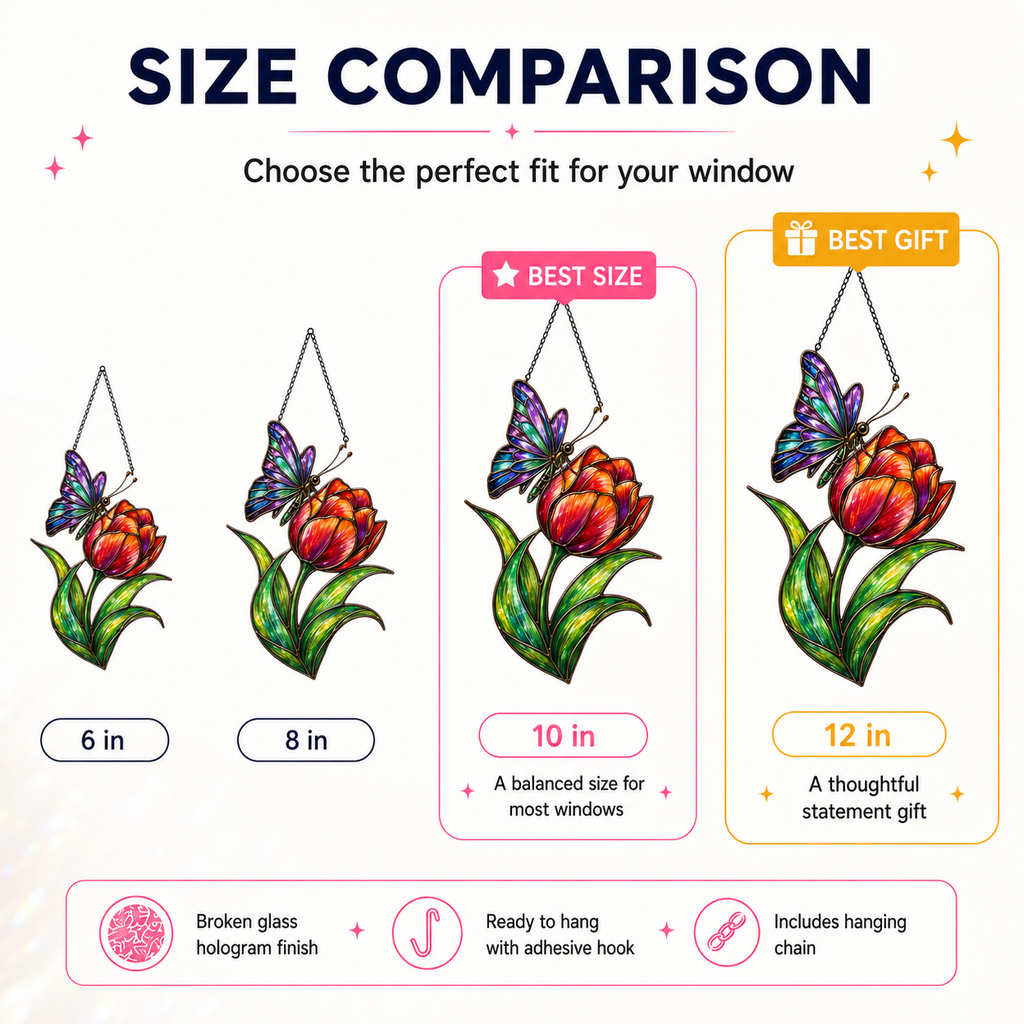 Rainbow Butterfly & Orange Tulip Holographic Acrylic Suncatcher