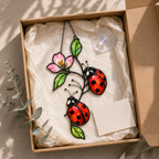 Ladybugs on Pink Blossom Branch Holographic Acrylic Suncatcher