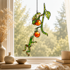 Two Tree Frogs & Orange Berry Vine Holographic Acrylic Suncatcher