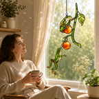 Two Tree Frogs & Orange Berry Vine Holographic Acrylic Suncatcher