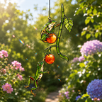 Two Tree Frogs & Orange Berry Vine Holographic Acrylic Suncatcher