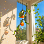 Two Tree Frogs & Orange Berry Vine Holographic Acrylic Suncatcher