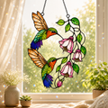 Hummingbird Pair & Pink Fuchsia Holographic Acrylic Suncatcher