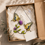 Swallowtail Butterfly Pair & Purple Clover Holographic Acrylic Suncatcher