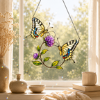 Swallowtail Butterfly Pair & Purple Clover Holographic Acrylic Suncatcher