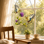 Swallowtail Butterfly Pair & Purple Clover Holographic Acrylic Suncatcher